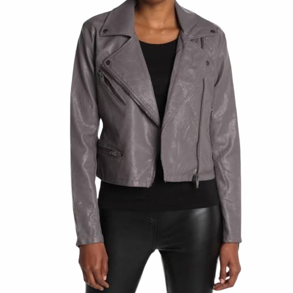 Blank NYC faux leather dark gray moto jacket size S